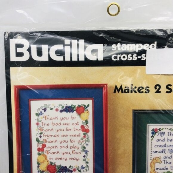 Vintage Bucilla Stamped Cross Stitch Sampler Religious Prayer Fruit Animals Set - Picture 4 of 12